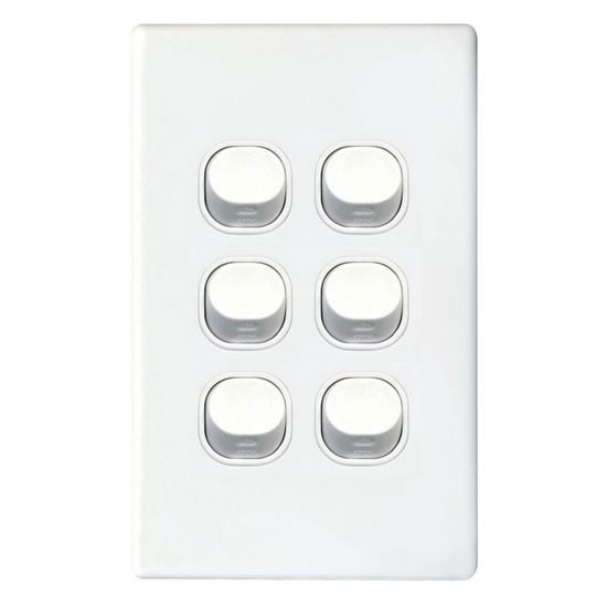 6Gang 16Amp Slimline Wall Switch - White